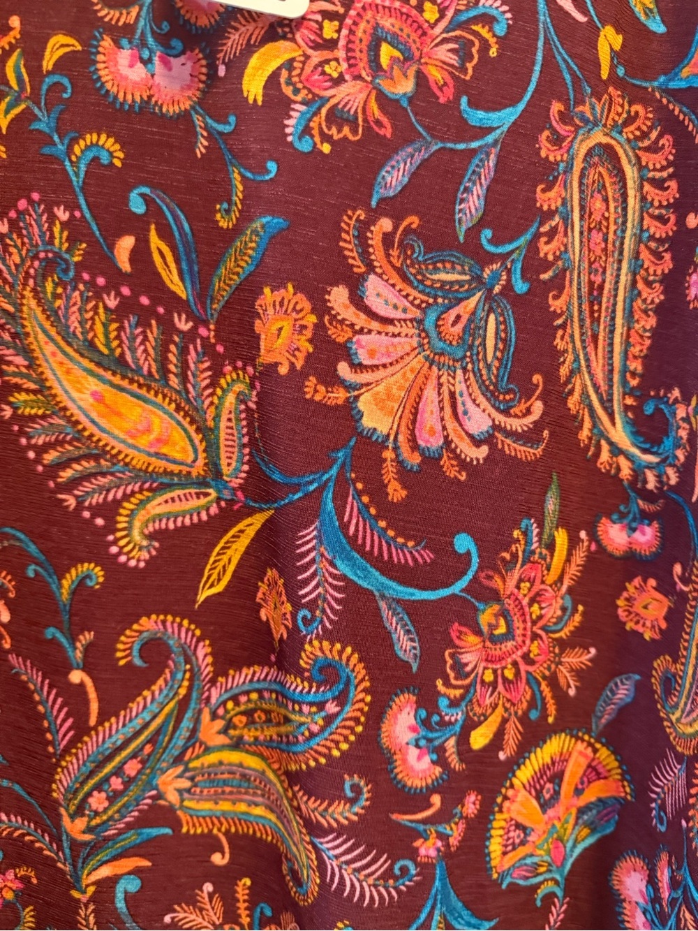 Dear Scarlett Burgundy Paisley Roll-Sleeve Blouse - Picture 2 of 5